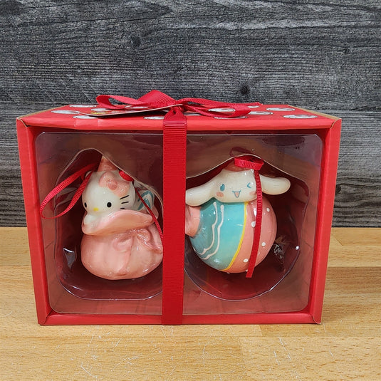 Hello Kitty and Cinnamoroll Christmas Ornament Gift Box Set Ceramic Blue Sky