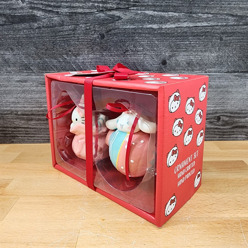 Load image into Gallery viewer, Hello Kitty and Cinnamoroll Christmas Ornament Gift Box Set Ceramic Blue Sky
