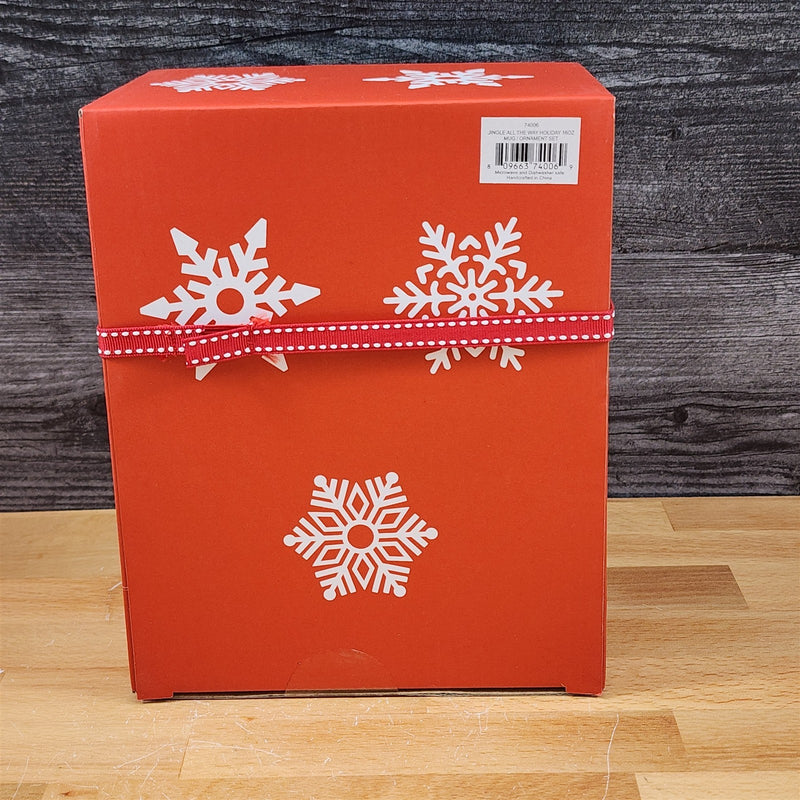 Load image into Gallery viewer, Christmas Red Truck Mug &amp; Matching Ornament Set Holiday with Gift Box Blue Sky
