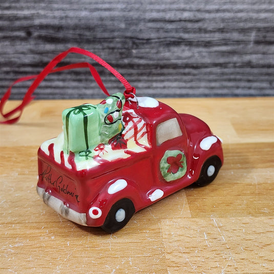 Christmas Red Truck Mug & Matching Ornament Set Holiday with Gift Box Blue Sky
