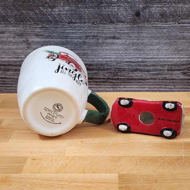 Load image into Gallery viewer, Christmas Red Truck Mug &amp; Matching Ornament Set Holiday with Gift Box Blue Sky

