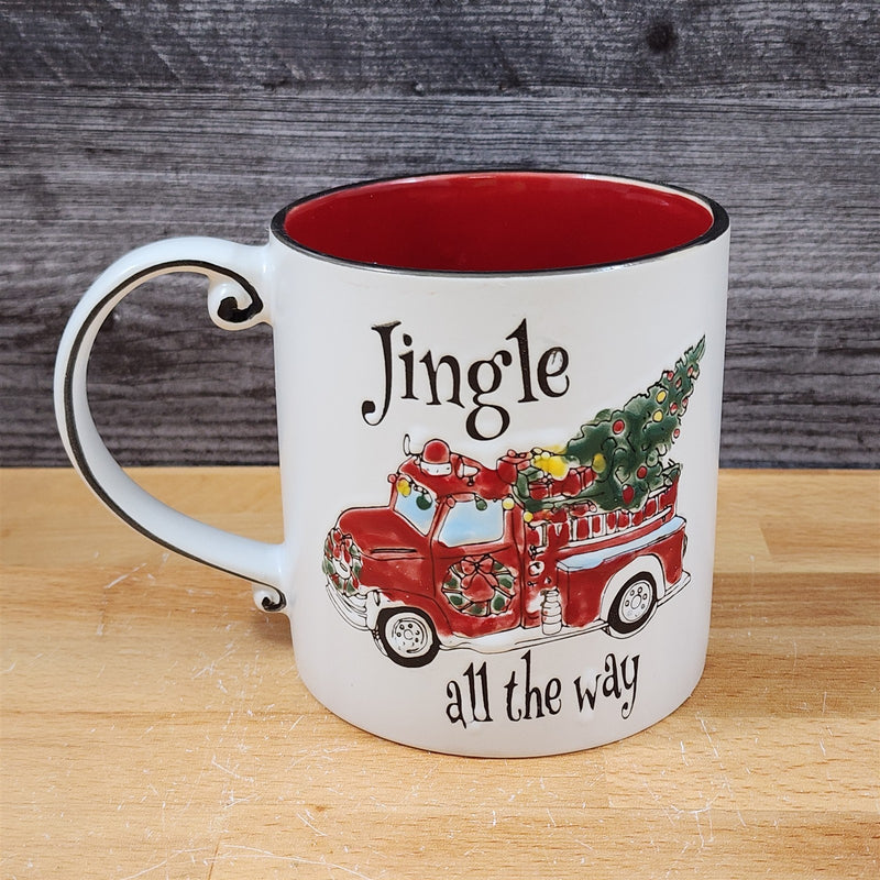 Load image into Gallery viewer, Christmas Fire Truck Mug &amp; Matching Ornament Set Holiday with Gift Box Blue Sky
