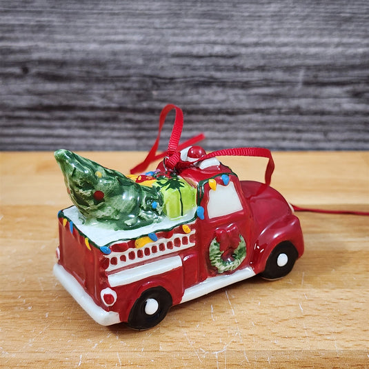 Christmas Fire Truck Mug & Matching Ornament Set Holiday with Gift Box Blue Sky
