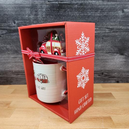 Retro Christmas Car Mug & Matching Ornament Set Holiday with Gift Box Blue Sky