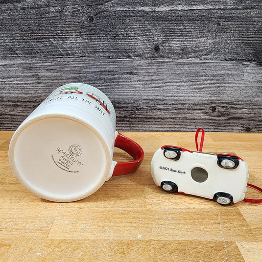 Retro Christmas Car Mug & Matching Ornament Set Holiday with Gift Box Blue Sky