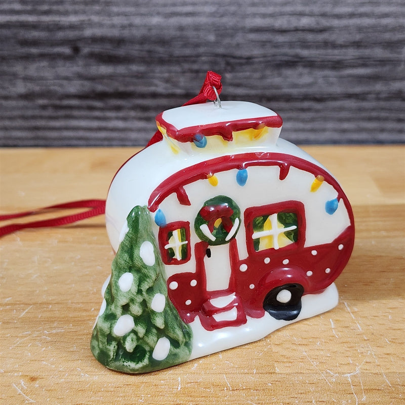 Load image into Gallery viewer, Retro Christmas Camper Mug &amp; Matching Ornament Set Holiday &amp; Gift Box Blue Sky
