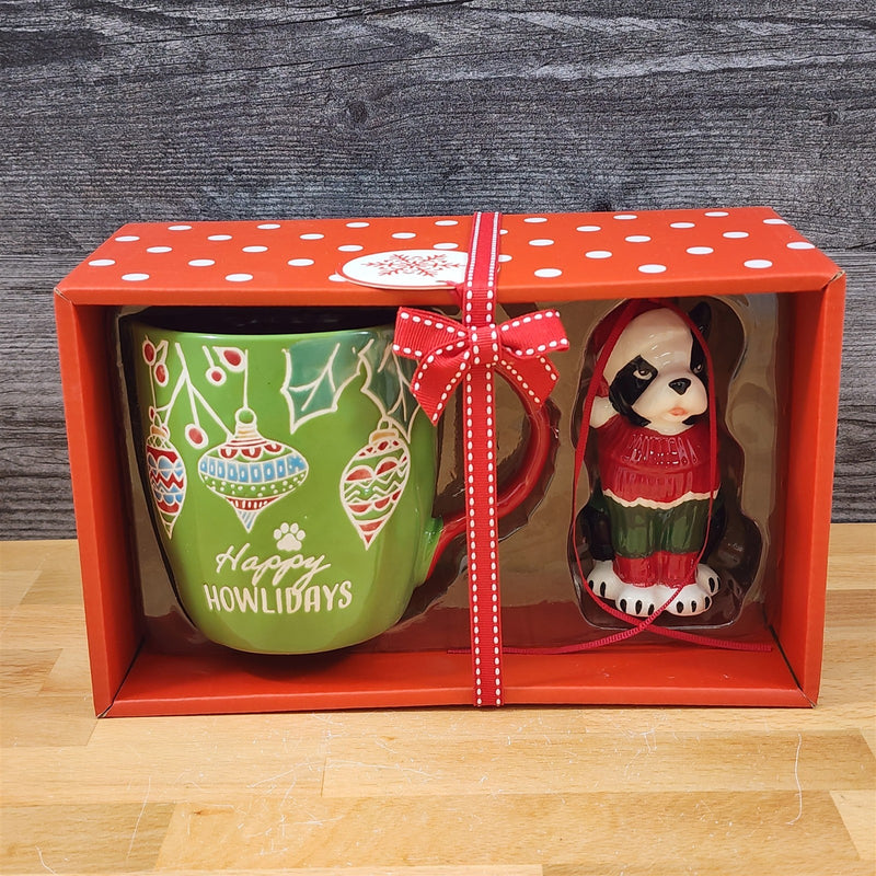 Load image into Gallery viewer, Retro Christmas Mug &amp; Dog Ornament Set Holiday with Gift Box Blue Sky
