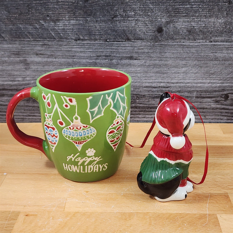 Load image into Gallery viewer, Retro Christmas Mug &amp; Dog Ornament Set Holiday with Gift Box Blue Sky
