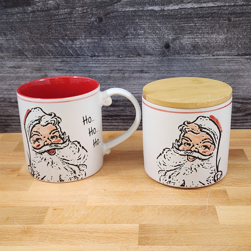 Christmas Santa Claus Mug & Matching Canister Set & Holiday Gift Box Blue Sky