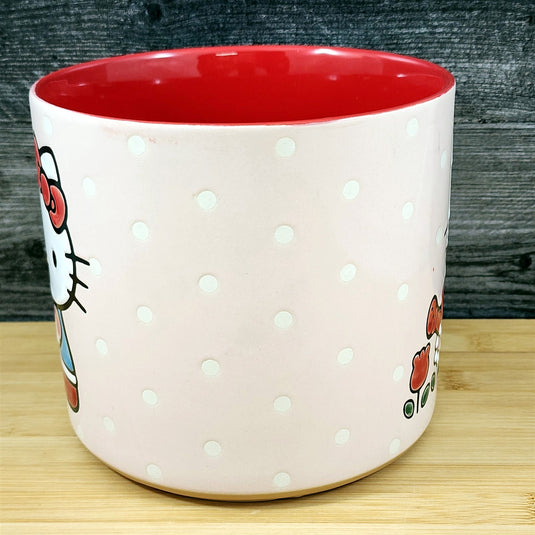 Hello Kitty Ceramic Flower Planter Embossed 6.5" Pink Red Canister by Blue Sky