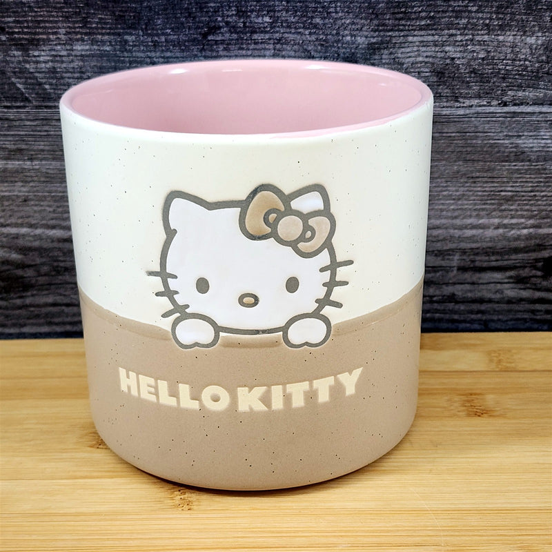 Load image into Gallery viewer, Hello Kitty Ceramic Flower Planter Embossed 5&quot; Pink and Brown Canister Blue Sky
