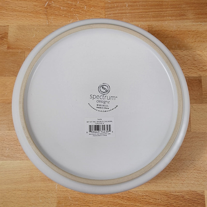 Load image into Gallery viewer, Dog Water Food Bowl Embossed Treat Dish Ceramic Turquoise Inside by Blue Sky
