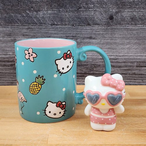 Hello Kitty Summer Fun Coffee Mug & Matching Figurine Set Ceramic Cup Blue Sky