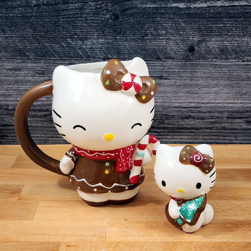 Load image into Gallery viewer, Hello Kitty Gingerbread Coffee Mug &amp; Matching Figurine Set Ceramic Cup Blue Sky
