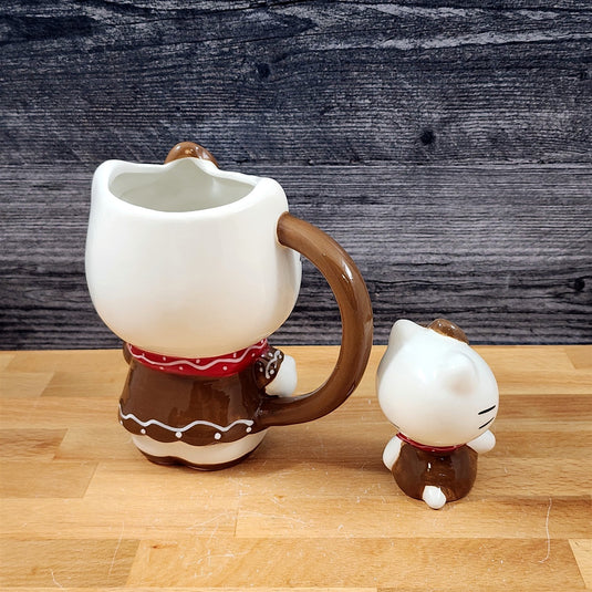 Hello Kitty Gingerbread Coffee Mug & Matching Figurine Set Ceramic Cup Blue Sky