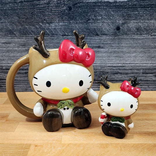 Hello Kitty Reindeer Ceramic Coffee Mug with Matching Figurine Set Cup Blue Sky