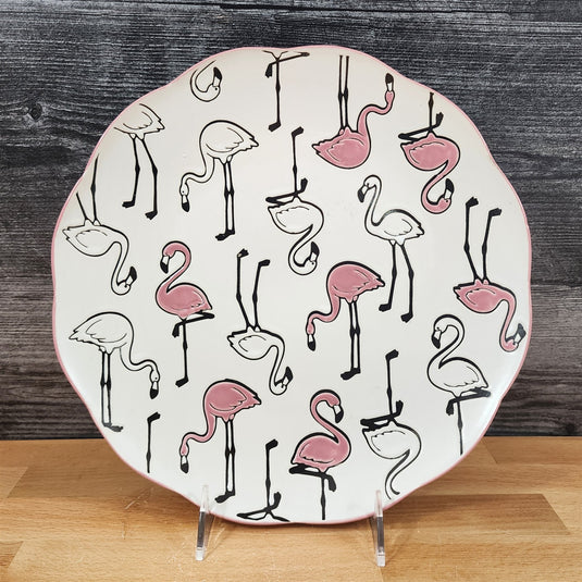 Pink Flamingo Dinner Plate Whimsical Repeat Embossed Ceramic 11