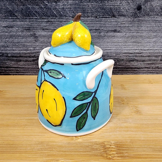 Lemon Sky Sugar Bowl & Creamer Set Ceramic Floral Deco Blue Sky Heather Goldminc