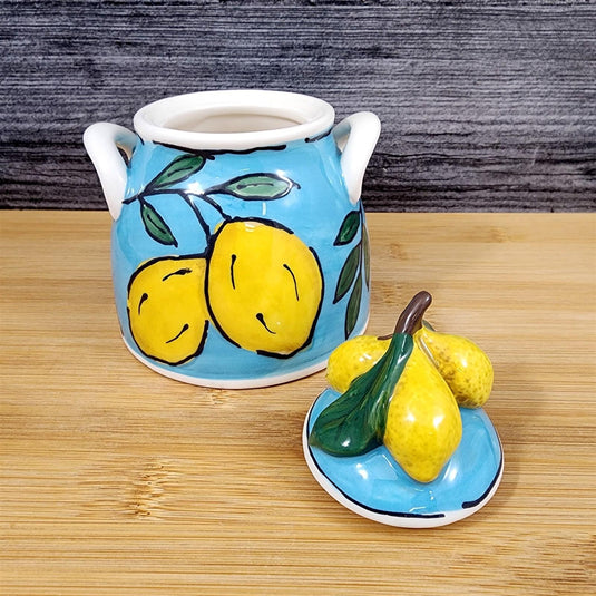 Lemon Sky Sugar Bowl & Creamer Set Ceramic Floral Deco Blue Sky Heather Goldminc