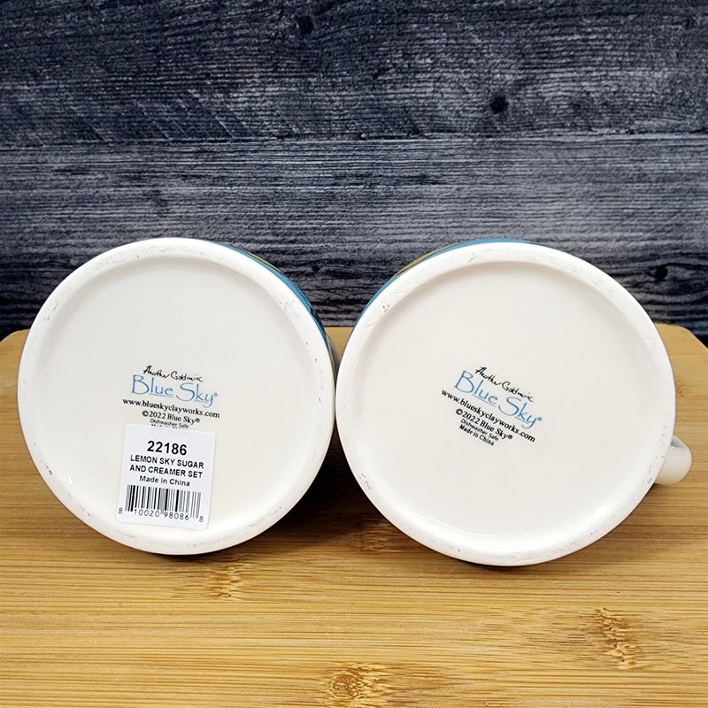 Load image into Gallery viewer, Lemon Sky Sugar Bowl &amp; Creamer Set Ceramic Floral Deco Blue Sky Heather Goldminc
