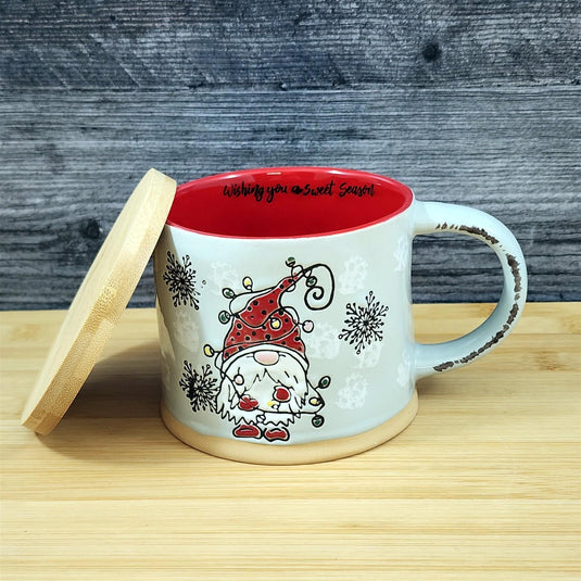 Jovi Gnome Holiday Coffee Mug with Lid 17oz Embossed Tea Cup Ceramic by Blue Sky