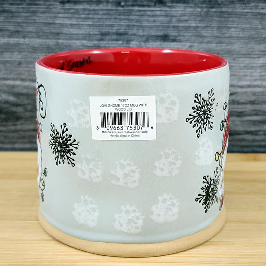 Jovi Gnome Holiday Coffee Mug with Lid 17oz Embossed Tea Cup Ceramic by Blue Sky