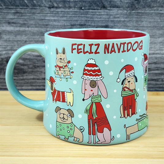 Holiday Christmas Dog Coffee Mug with Lid 17oz Embossed Cup Ceramic by Blue Sky