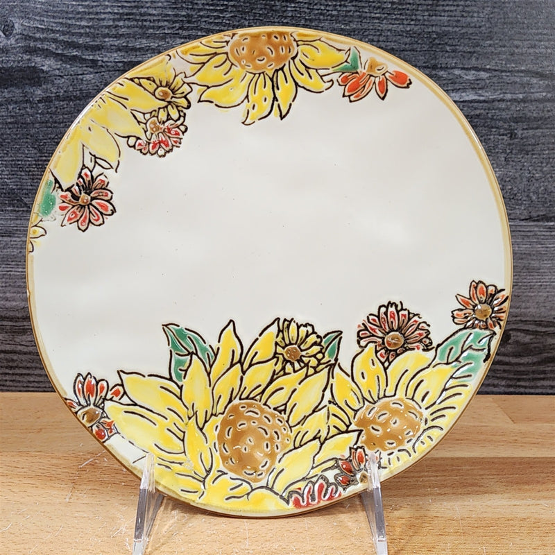 Load image into Gallery viewer, Brandywine Sunflower Salad Plate 8&quot; Decorative Embossed Ceramic by Blue Sky
