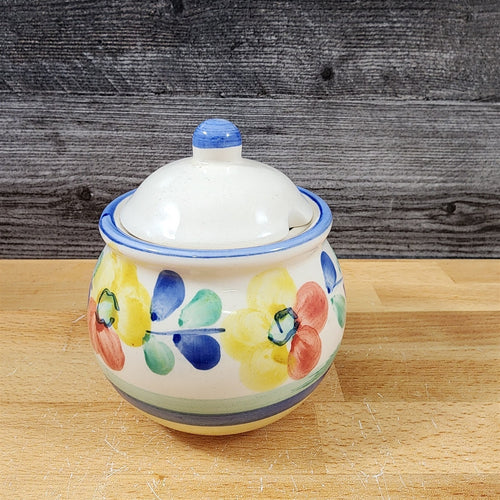 Sugar Bowl and Lid Colorful Floral Country Ceramic Vintage 1980 Alco Industries