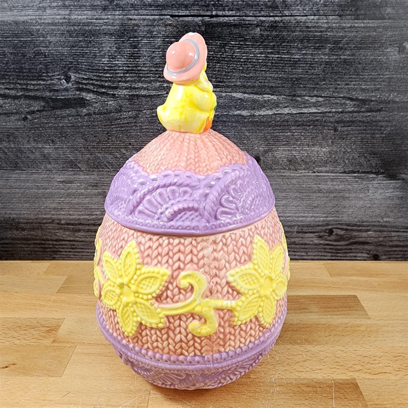 Load image into Gallery viewer, Egg Shaped Easter Jar with Chick on Top Ceramic Embossed 10.5 x 6
