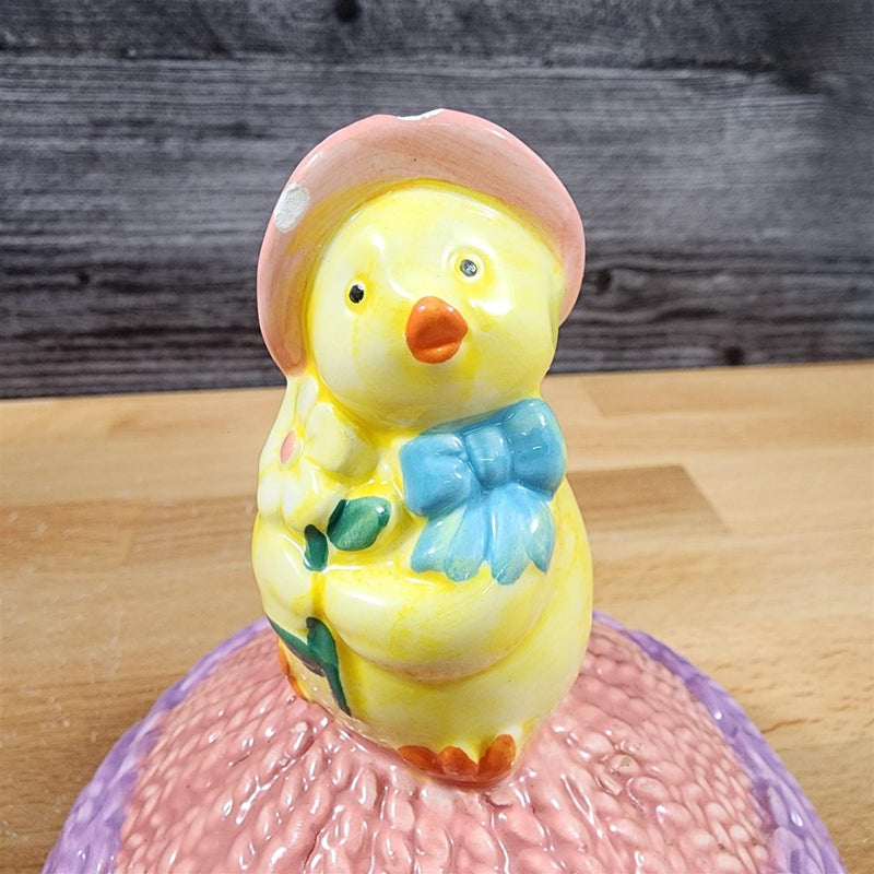 Load image into Gallery viewer, Egg Shaped Easter Jar with Chick on Top Ceramic Embossed 10.5 x 6
