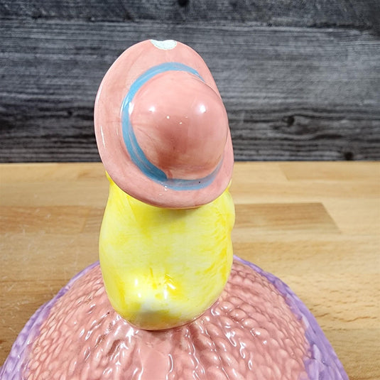 Egg Shaped Easter Jar with Chick on Top Ceramic Embossed 10.5 x 6