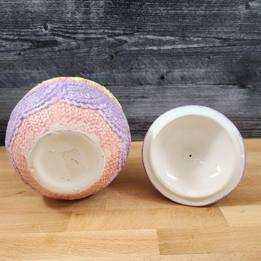 Egg Shaped Easter Jar with Chick on Top Ceramic Embossed 10.5 x 6