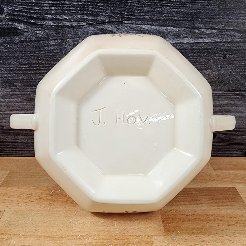 Load image into Gallery viewer, Soup Tureen Set Lid, Ladle &amp; Tray Vintage Floral Ceramic Artisan Signed J. Hov
