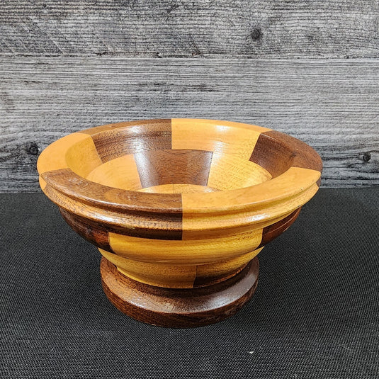 Marquetry Wood Bowl Lathed Segmented Vintage