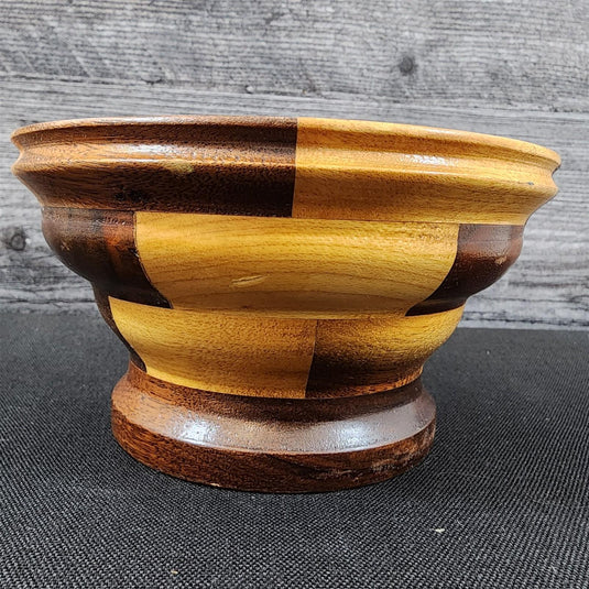 Marquetry Wood Bowl Lathed Segmented Vintage