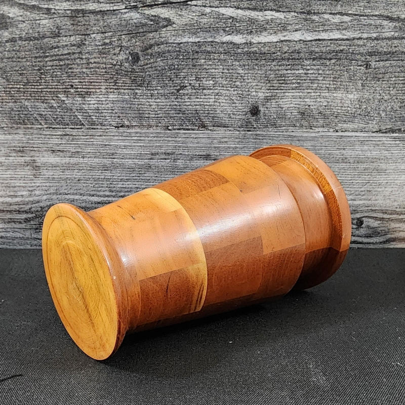 Load image into Gallery viewer, Mid Century Style Solid Wood Vase Natural Finish Handcrafted Marquetry Segmented
