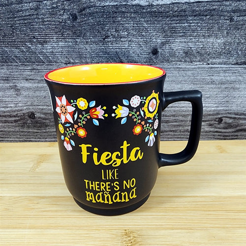 Mexican Coffee Mug Fiesta Like There's No Mañana Ceramic Black Cup by Blue Sky