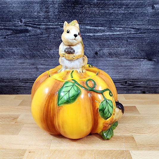 Harvest Time Pumpkin Squirrel Cookie Treat Snack Candy Jar Ceramic by Blue Sky