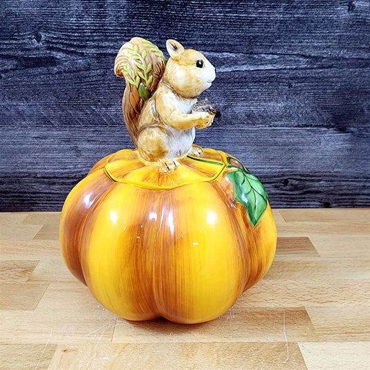 Harvest Time Pumpkin Squirrel Cookie Treat Snack Candy Jar Ceramic by Blue Sky