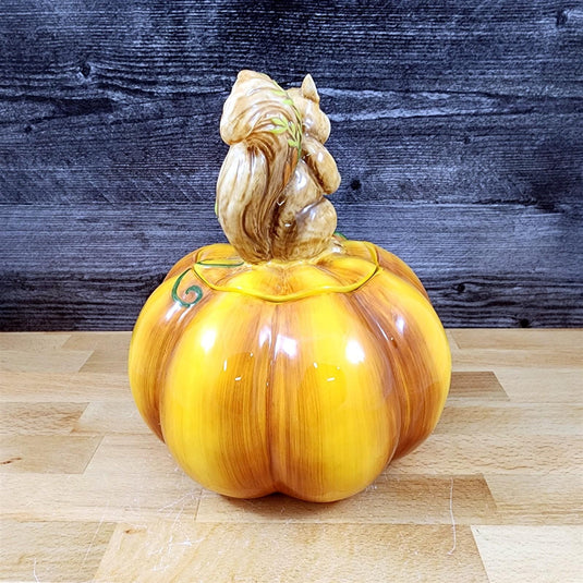Harvest Time Pumpkin Squirrel Cookie Treat Snack Candy Jar Ceramic by Blue Sky