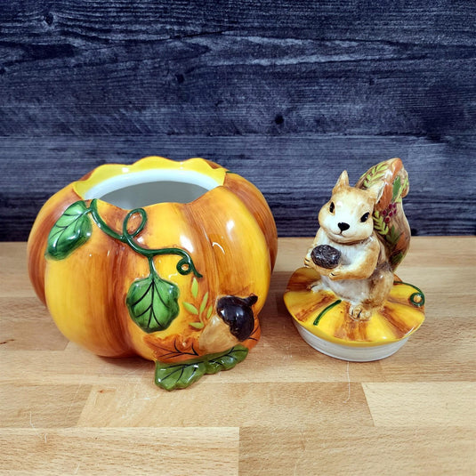 Harvest Time Pumpkin Squirrel Cookie Treat Snack Candy Jar Ceramic by Blue Sky