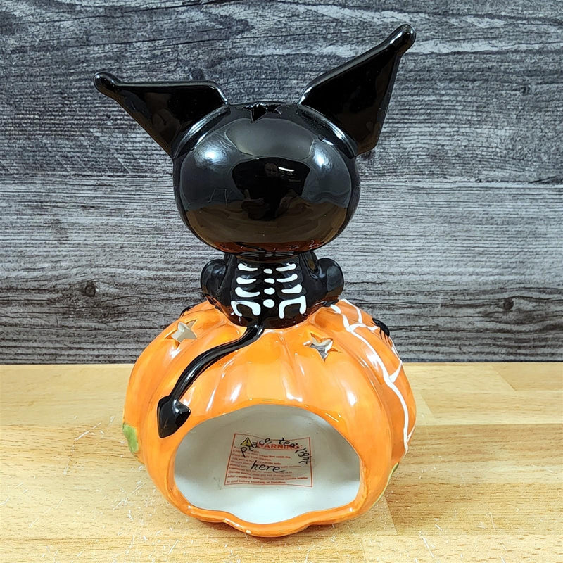 Load image into Gallery viewer, Kuromi Skeleton Halloween Tealight Candle Holder House Ceramic Pumpkin Blue Sky
