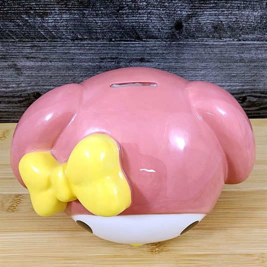 Hello Kitty My Melody Head Bank Ceramic Embossed Pink with Yellow Bow Blue Sky