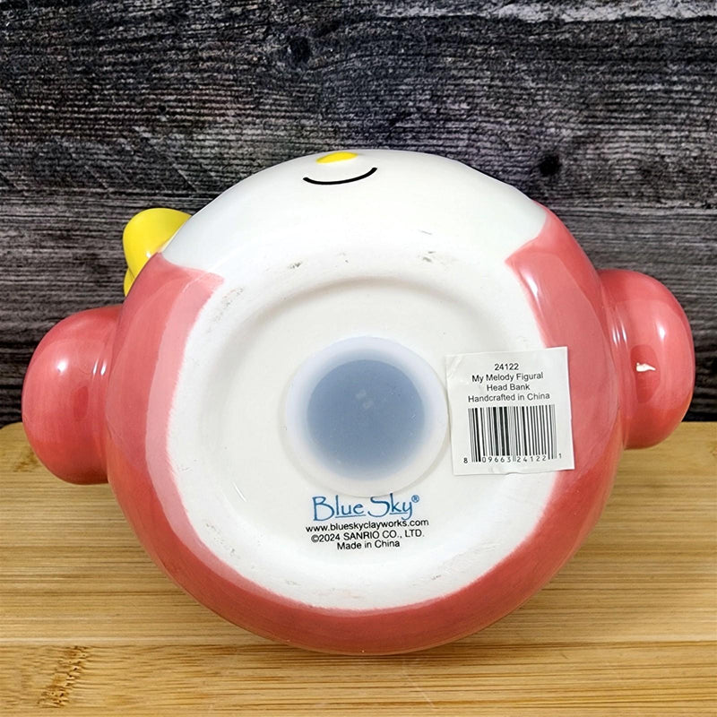 Load image into Gallery viewer, Hello Kitty My Melody Head Bank Ceramic Embossed Pink with Yellow Bow Blue Sky
