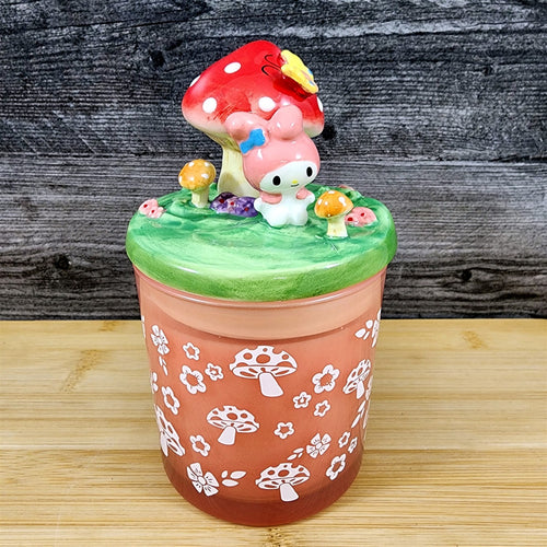 Hello Kitty My Melody Lidded Glass Candle Mushroom Peony Melon Scent Blue Sky