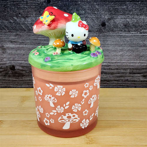 My Melody Hello Kitty Lidded Glass Candle Mushroom Peony Melon Scent by Blue Sky