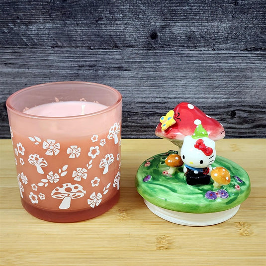 My Melody Hello Kitty Lidded Glass Candle Mushroom Peony Melon Scent by Blue Sky