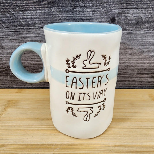 Easter Bunny Mug “Easters on its way” Spring Pastel Inside Ceramic Cup Blue Sky