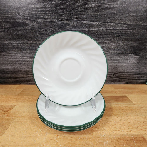 Corelle Corning White Vitrelle Set of 4 Saucers Green Rim for Cups and Mugs